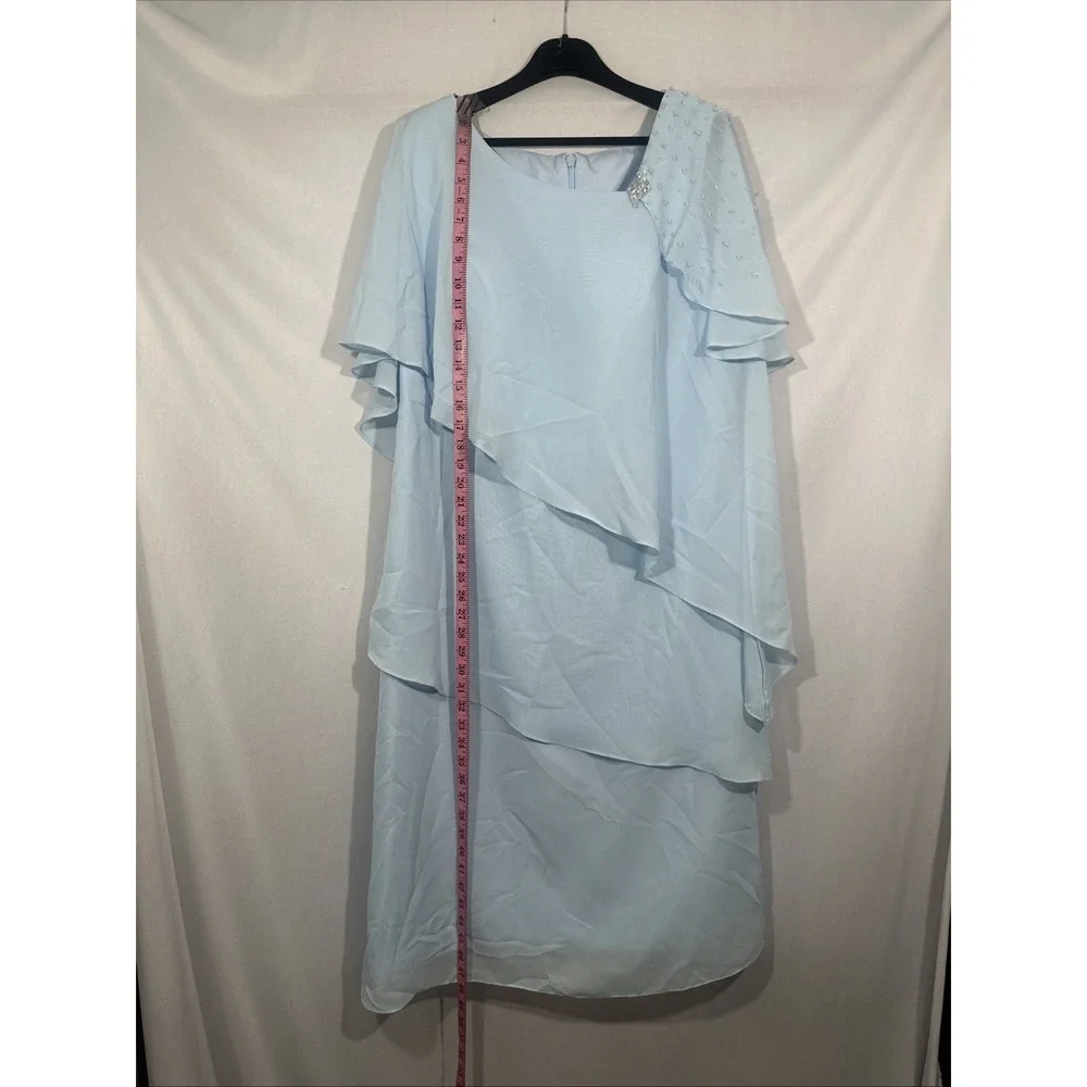 NEW UNBRANDED [ 18W ] Sheath Column Knee Length Chiffon with Beading Light Blue